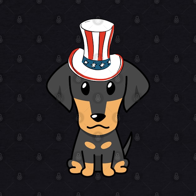 Funny dachshund dog is wearing uncle sam hat by Pet Station